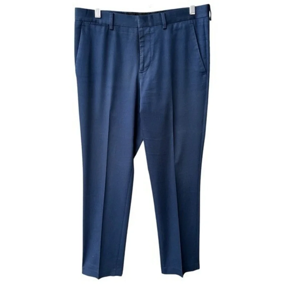 Express Suit Set Pants Blazer Blue Photographer Fitted Preppy Sz 38 Short 30/32